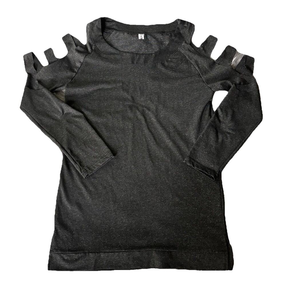 Gui Hua Jia Blouse Sz M Cold Shoulder Cutout Gray Womens Long Sleeve Stretch Top